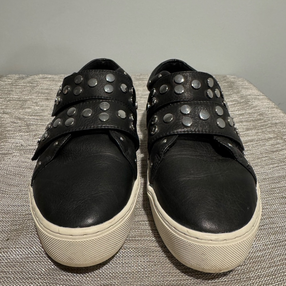Rebecca Minkoff Natasha Platform Black Leather Silver Studded Sneakers - Picture 2 of 9